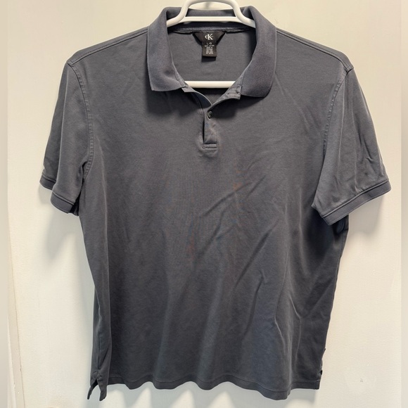 Gently Used Calvin Klein Mens Dark Grey Short Sleeve Polo Collared Shirt Size L - Picture 1 of 5
